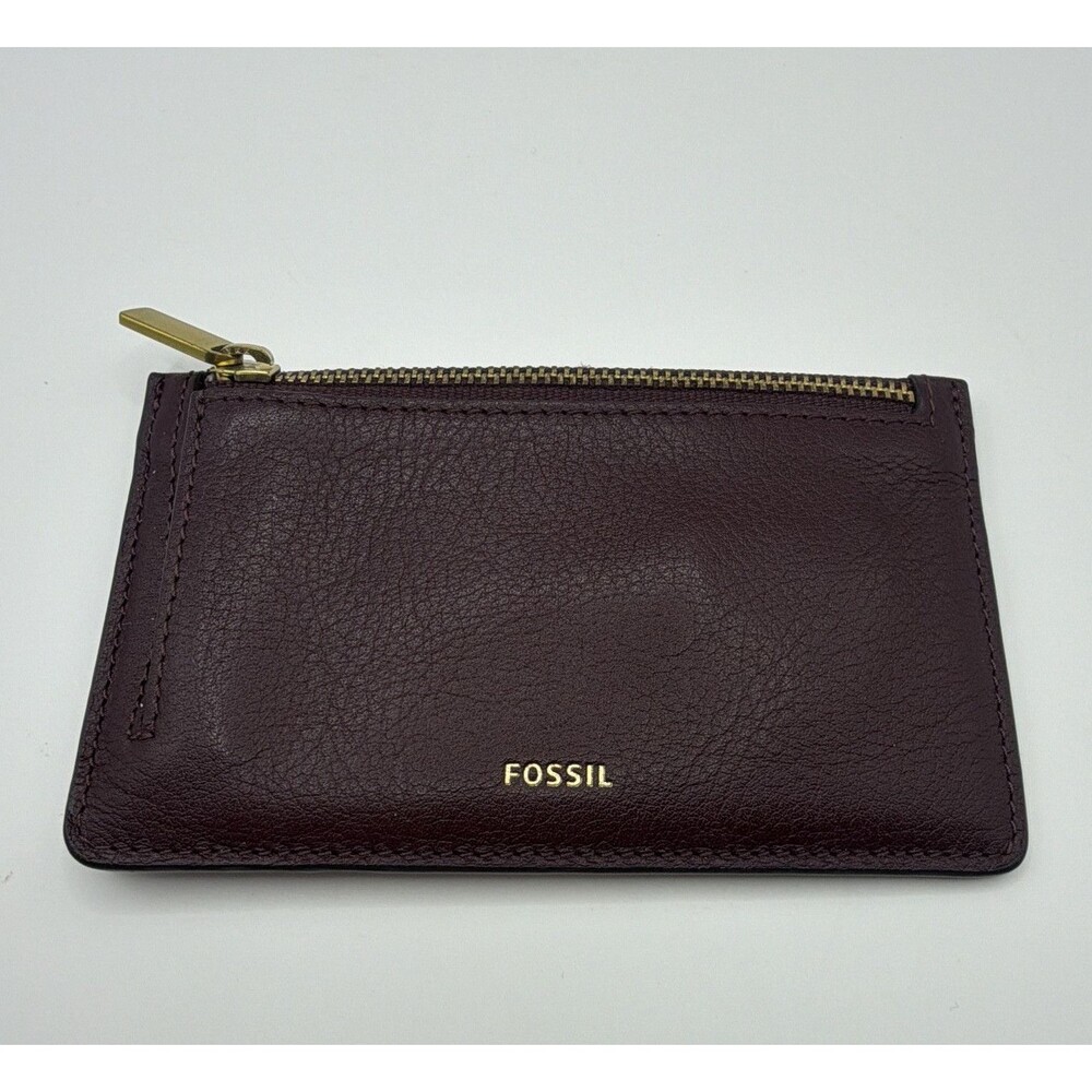 Fossil Women’s Burgundy Zip Coin Wallet Card Slots ID Window Logo